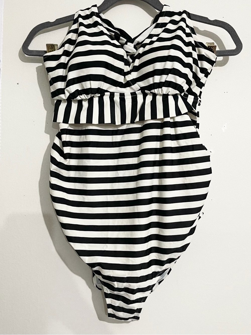 Motherhood Maternity Light Blue and White Striped Swim Top
